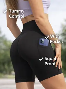 High Waisted Biker Shorts with Pocket – Tummy Control, Non-See Through, Workout Yoga Shorts for Women