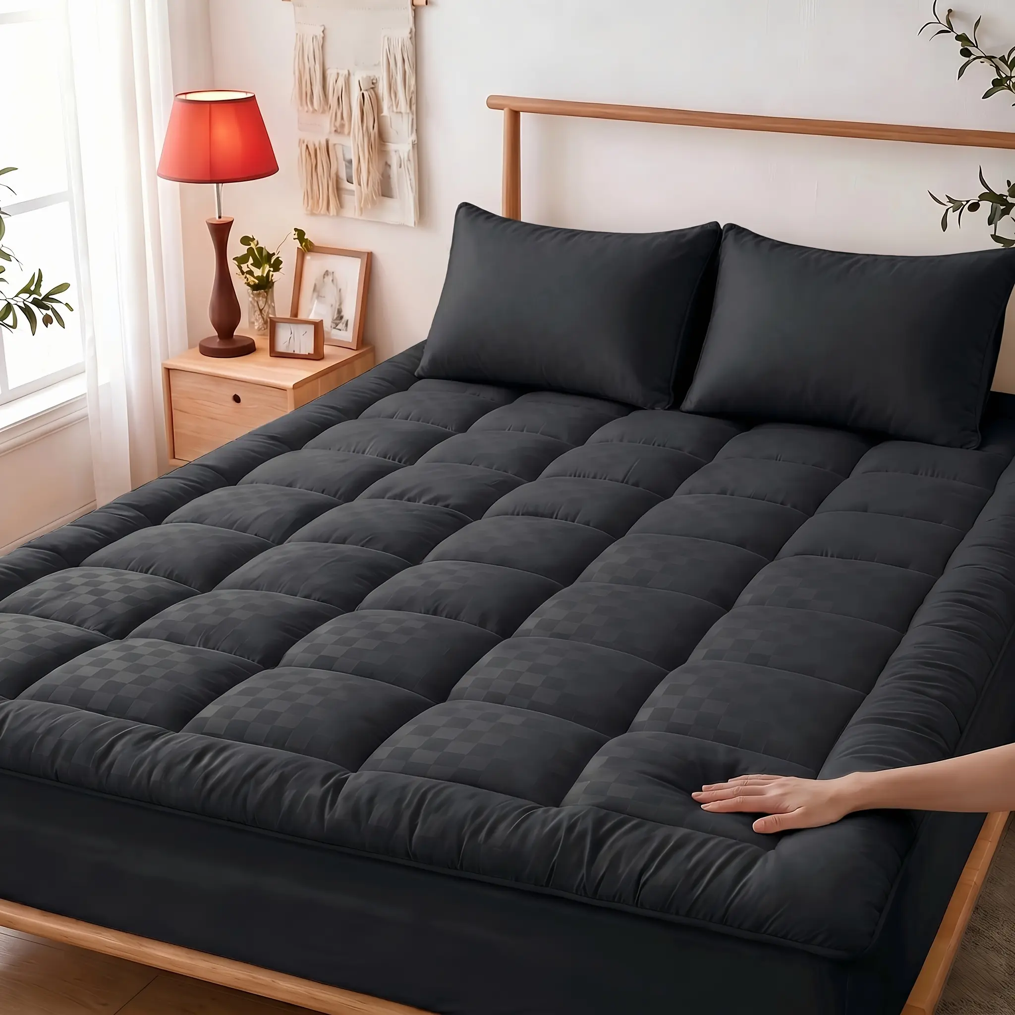 Mattress Topper with Overfilled Down Alternative Pillow Top - Baffle Box Design, Plush Support, Machine Washable, Fits 8-21" Deep Pocket Mattresses, Comfort Layer, Luxurious Feel, Durable Polyester