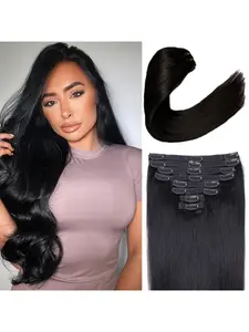 Clip in Hair Extensions Real Human Hair Glueless Hair Extensions for Women 14-28 Inch 80-100g 8pcs Human Hair Extensions Clip Ins Dark Brown Coloured Remy Hair with 18 Clips