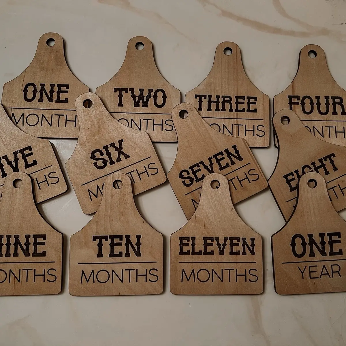 Cow Tag Baby Monthly Milestone Markers with Personalization, Engraved Wood Monthly Markers, Baby Photo Props, Newborn and Birth Announcement