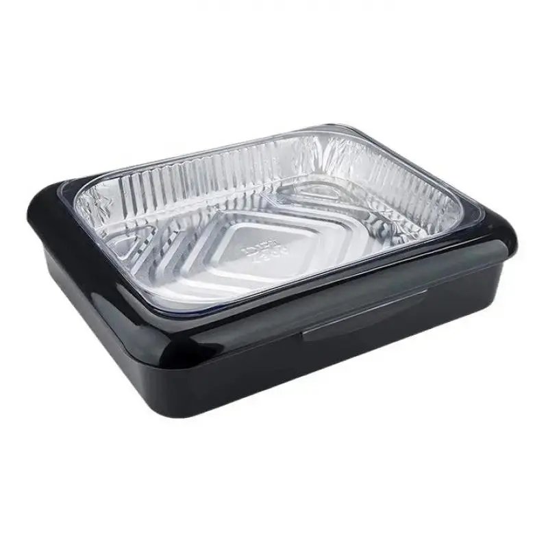 Disposable Aluminum Foil Kitchen Tray with Transparent Lid – Stackable Dinnerware Set, Portable Isolation Cookware for High-End Catering Services, Perfect for Parties, Events & Takeout, Leak-Proof Durable Design, Microwave & Oven Safe
