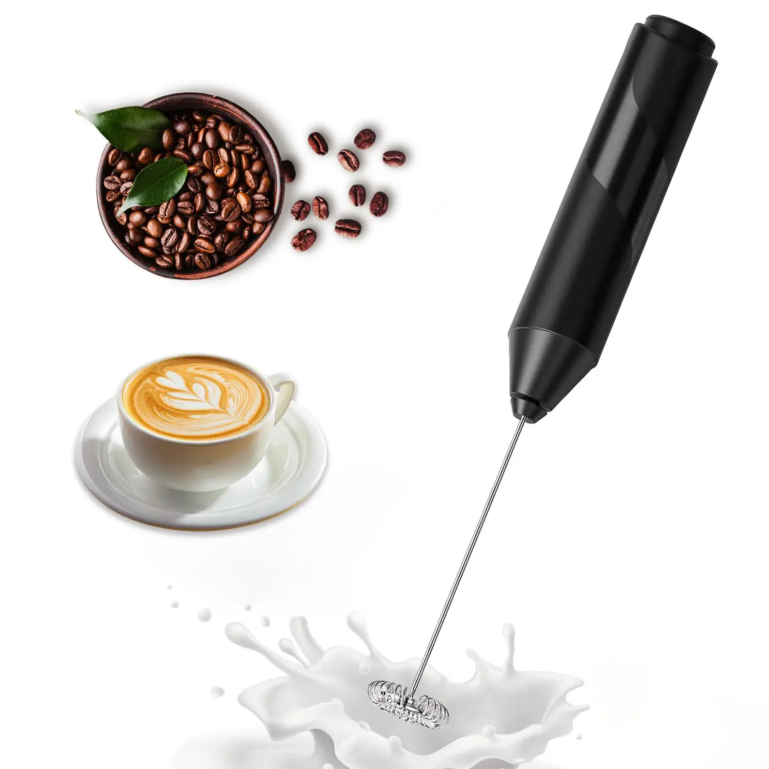 Portable Battery Powered Electric Milk Frother Whisk, Multifunctional Handheld Egg Beater, Household Blender for Coffee, Latte, Cappuccino (Batteries