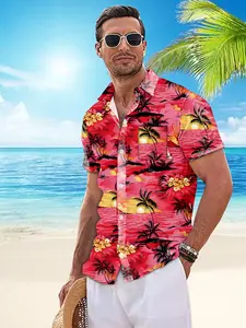 Men's Hawaiian Shirts Beach Summer Shirt Short Sleeve Casual Shirts Button Down Shirt for Men