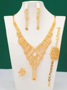 Women's Elegant Hollow Out Design Jewelry Set, Necklaces Earrings Set, Exquisite Trendy Pendant Necklace & Dangle Earrings & Ring & Bracelet, Fashionable Jewelry Set for Party Decoration, Complete Accessories Set