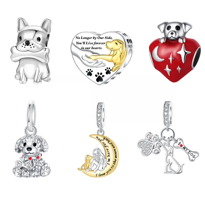 925 Silver-Plated Hypoallergenic Dog Charms - Cute Memorial Puppy & Paw Print Beads for Necklaces, Bracelets, Perfect Gift for Dog Lovers