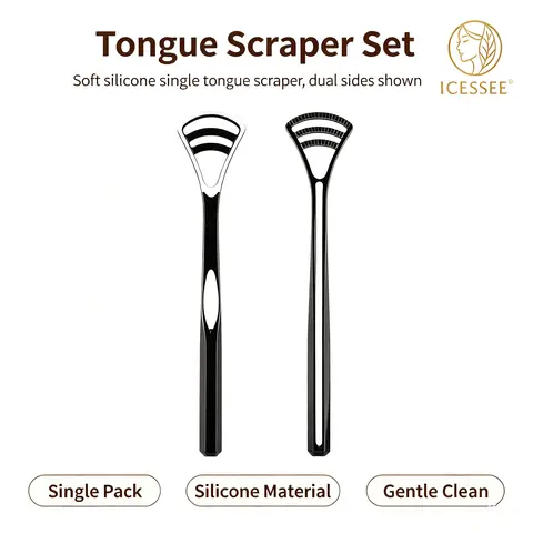 ICESEE 6-Pack Soft Silicone U-Shaped Tongue Scraper Set, Lightweight Sensitive Cleansing Oral-Mouth Care Tool, Gag-Free Daily Fresh Breath Cleaner for Adults