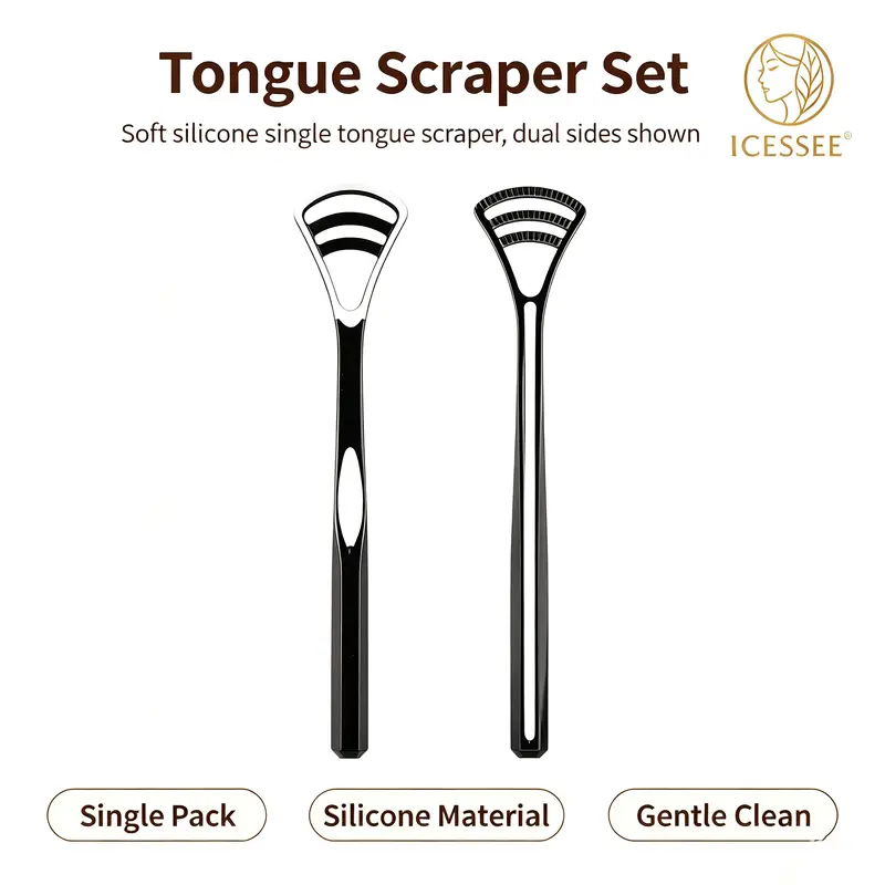 ICESEE 6-Pack Soft Silicone U-Shaped Tongue Scraper Set, Lightweight Sensitive Cleansing Oral-Mouth Care Tool, Gag-Free Daily Fresh Breath Cleaner for Adults