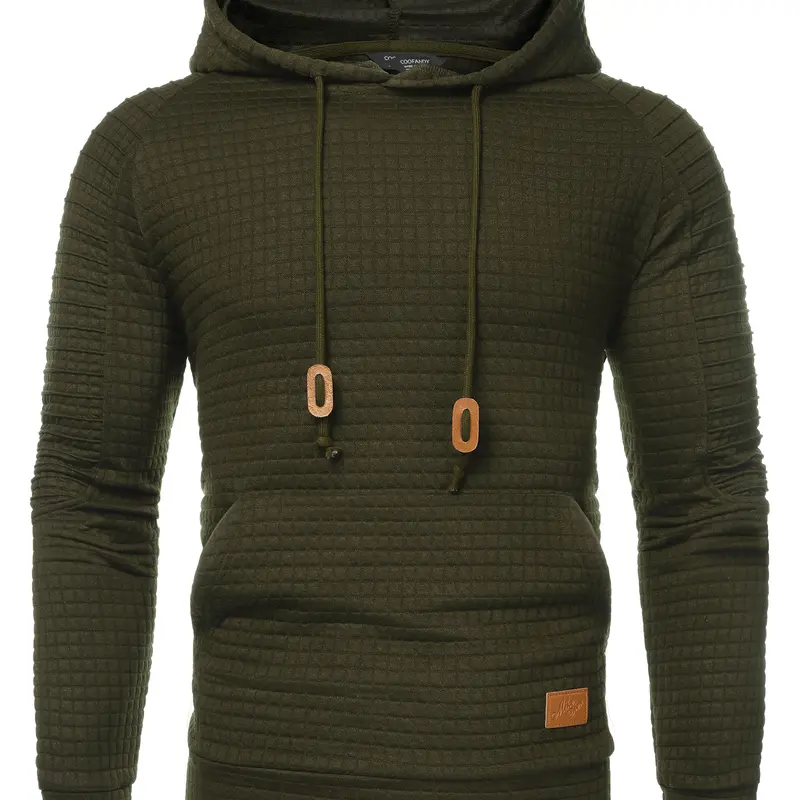 Coofandy Fall Outfits Men's Waffle Knit Hoodie Pullover Casual Long Sleeve Drawstring Sweatshirt with Kanga Pocket Medium Size Comfortable Fit for Daily Wear & Gifts