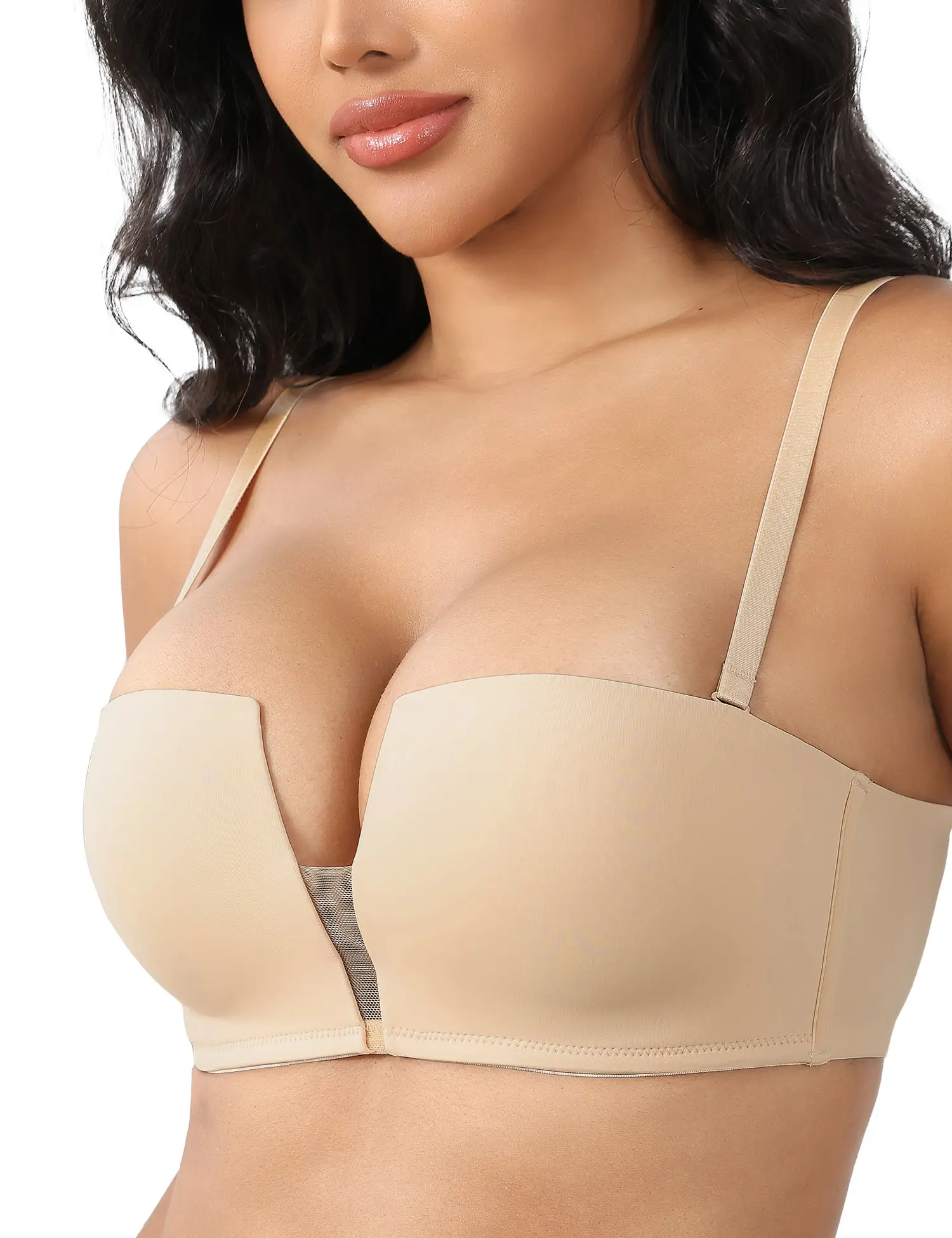 ANYIRIS Wireless Balconette Push Up Bras for Women Add 1 Cup Size Seamless Demi Bra No Underwire Natural Lift Support Convertible Multiway Bras with Classic & Clear Straps for Square Neck Tops