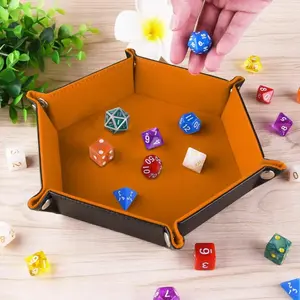 1 pc dice tray PU leather Durable folding hexagonal tray dice holder for dice games such as RPG, DND and other table games