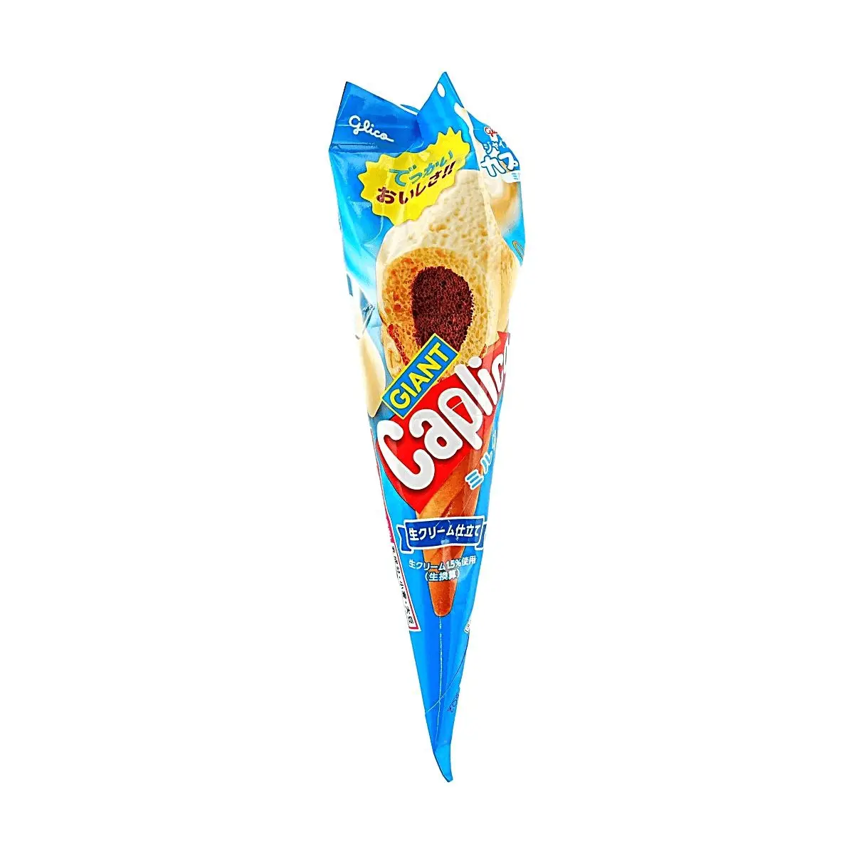Glico Giant Caplico Ice Cream Cone Milk Flavor 34g - Crispy Wafer Snack with Creamy Filling
