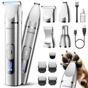 4 in 1 Dog Grooming Kit with LCD Display, Dog Hair Trimmer & Nail Grinder, Rechargeable Cordless Low Noise Waterproof Pet Clippers