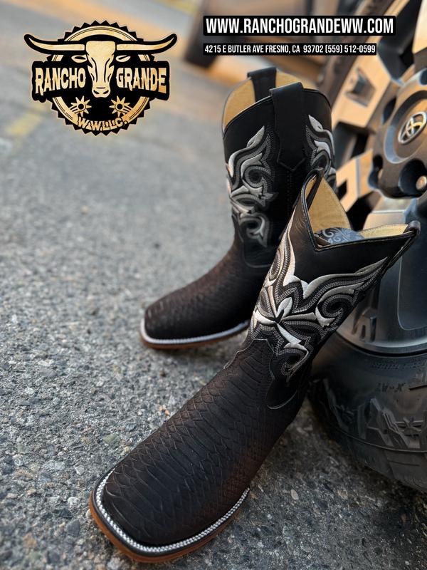 Men's Western Boots Piton Black Imitation Square Toe