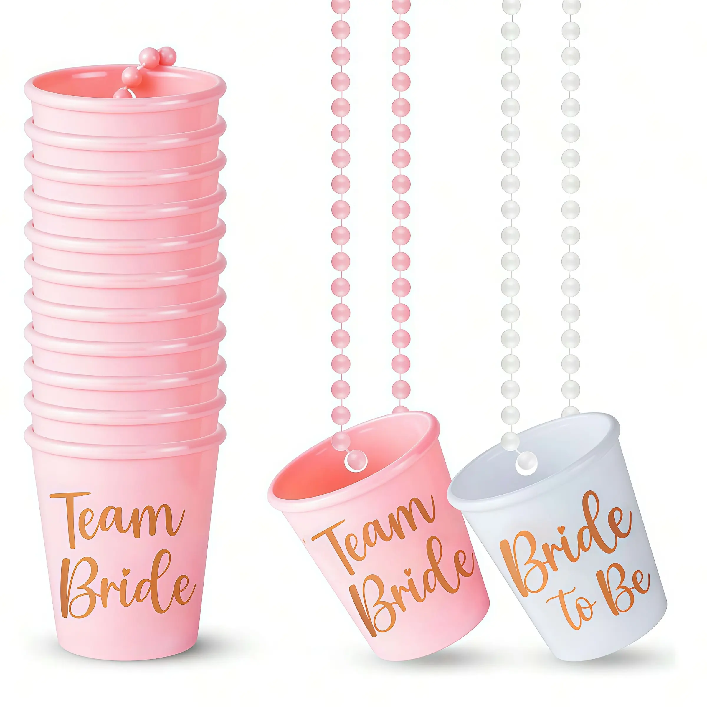 6/12pcs-Celebratory  Wedding Shot Glasses Set with Beaded Chains – Bride & Groom Toasting Cups for Bachelorette & Hen Parties, Stylish Lightweight Plastic Drinking Glasses