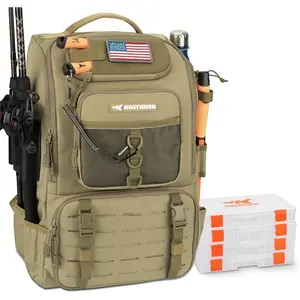 40L Fishing Tackle Backpack with Rod Holders, Large Storage for Fishing Gear and Equipment