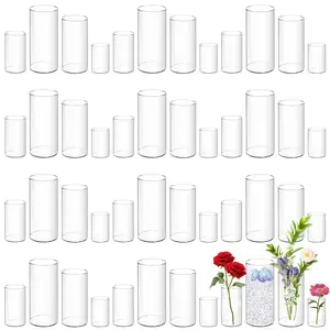 48 Pack Acrylic Cylinder Vases 4,6,8 10 Inch Tall Clear Acrylic Flower Vase Bulk Floating Candle Holders Cylinder Plastic Vases for Centerpiece Table Wedding Home