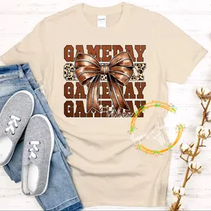 Game Day Leopard Print Football Women's Crewneck T-shirt Womenswear Casual Comfort