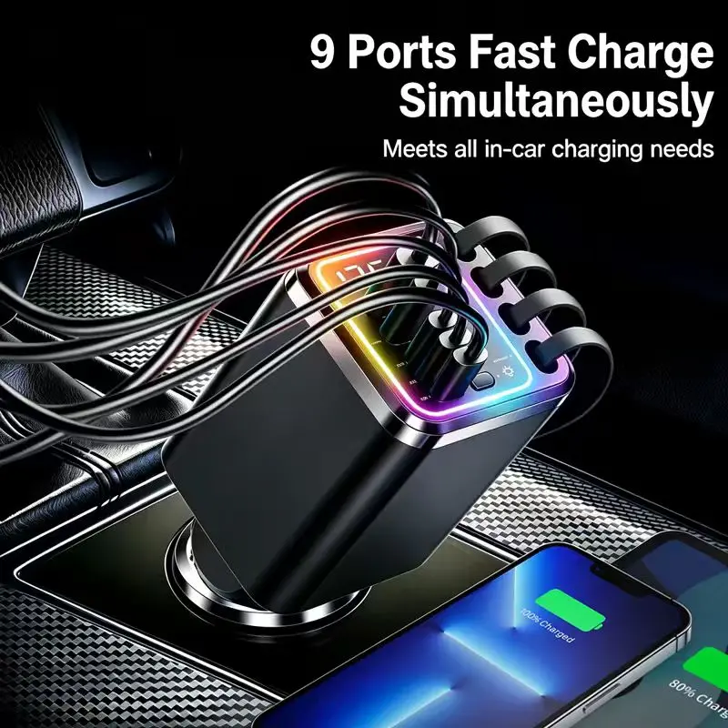 Ultimate Power Station for Phone, Pad & Laptop,Car Charger: Starry LED,Atmosphere Lamp,1-Click Galaxy Projector,Star Projector Tangle-Free Retractable Cables & Super Fast Charge,PD30W,USB-A 65W,All 120W Max,Power Hub