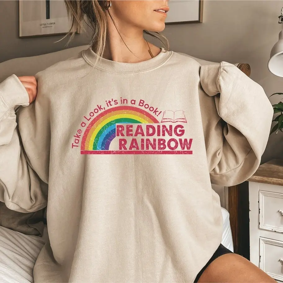 Reading Rainbow Sweatshirt, Teacher Appreciation Gift, School Shirt, Book Lover Gift, Teacher Shirt, Retro Bookish Crewneck Sweater