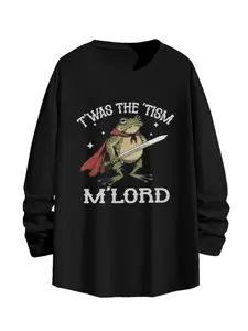 2025 Popular 'Tism Meme Long Sleeve T-shirt |' T'was The'Tism M'Lord 'Knight Frog Pattern T-shirt | Fun Autism Community Humorous Black Long Sleeve | Viral Meme Merch | Perfect Gift for Meme Enthusiasts and Neurotic Divergent Individuals