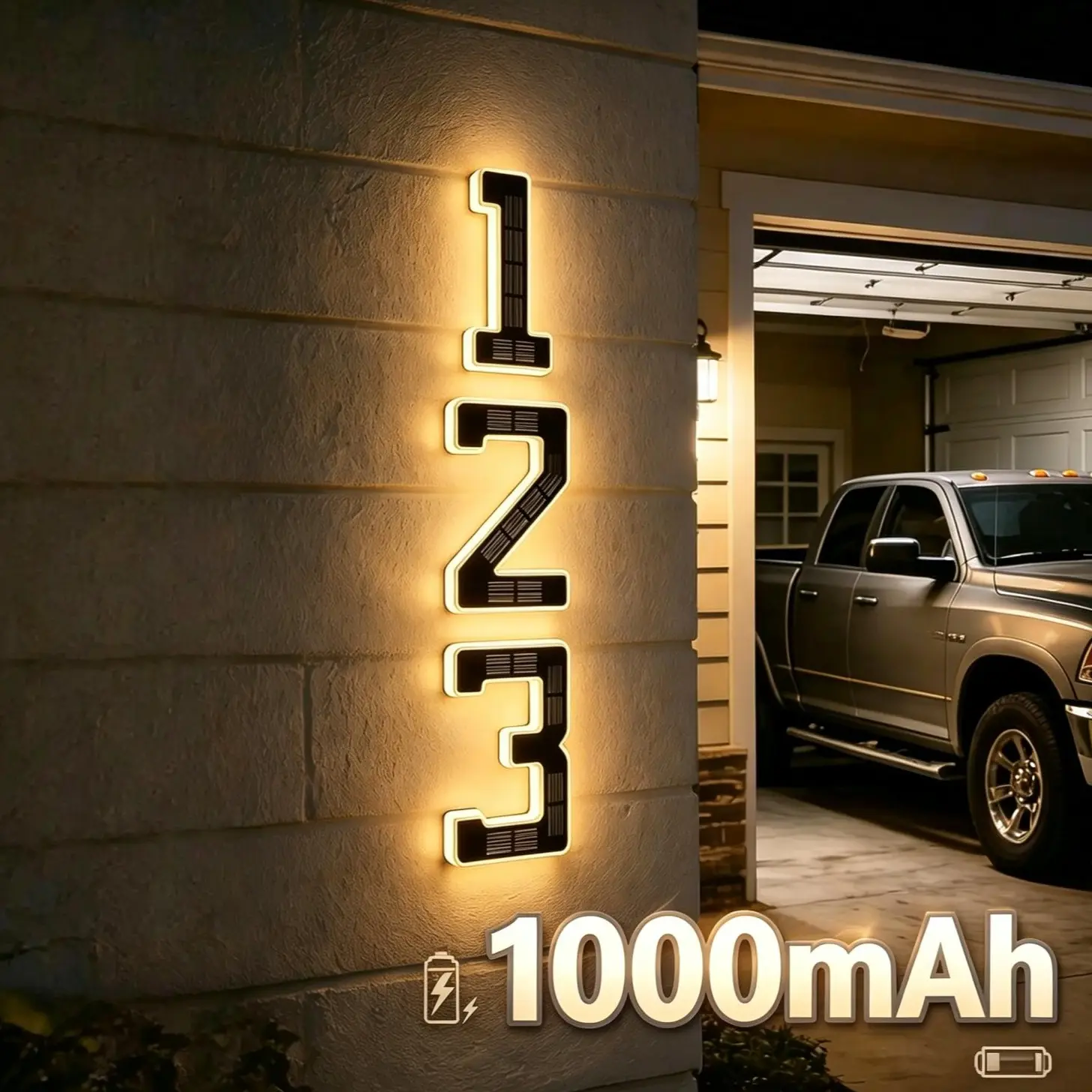 Solar Lighted House Numbers for Outside, Waterproof LED Address Signs, Backlit Modern Exterior House Numbers Light for Doorplate