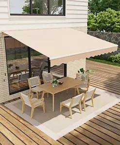GAOMON 13 ft x10 ft Manual Retractable Awning, Waterproof Sun Shade Patio Awning, Heavy Duty Aluminum Frame, 280 g Polyester Fabric, Adjustable Roll Out Awning for House, for Deck, Porch, Beige