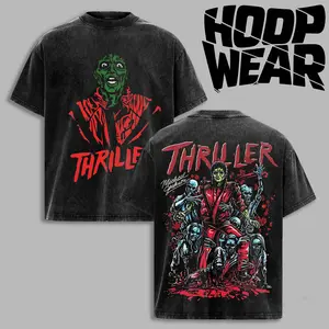 Vintage Michael Jackson Thriller Zombie T-Shirt – Retro Red Jacket Undead Dancer Graphic Tee, 80s Horror Thriller Shirt, Dripping Blood Text Washed Black Streetwear, Gift for Fan, Pop Cultrue Shirt