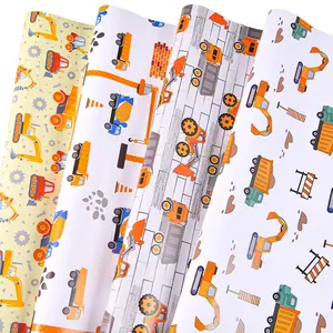 Construction Wrapping Paper - Truck Wrapping Paper for Boys, Kids, 12 Sheets Tractor & Trucks Wrapping Paper for Birthday Holiday, 20 x 28 Inches Per Sheet(Construction(12 sheets))