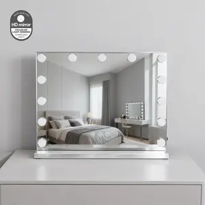 【Christmas Gift】Vanity Mirror with Lights, LED Makeup Mirror with Dimmable 3 Color Modes, Touch Screen Control Vanity Based Mirror Desk Mirror Square White/Black Decor
