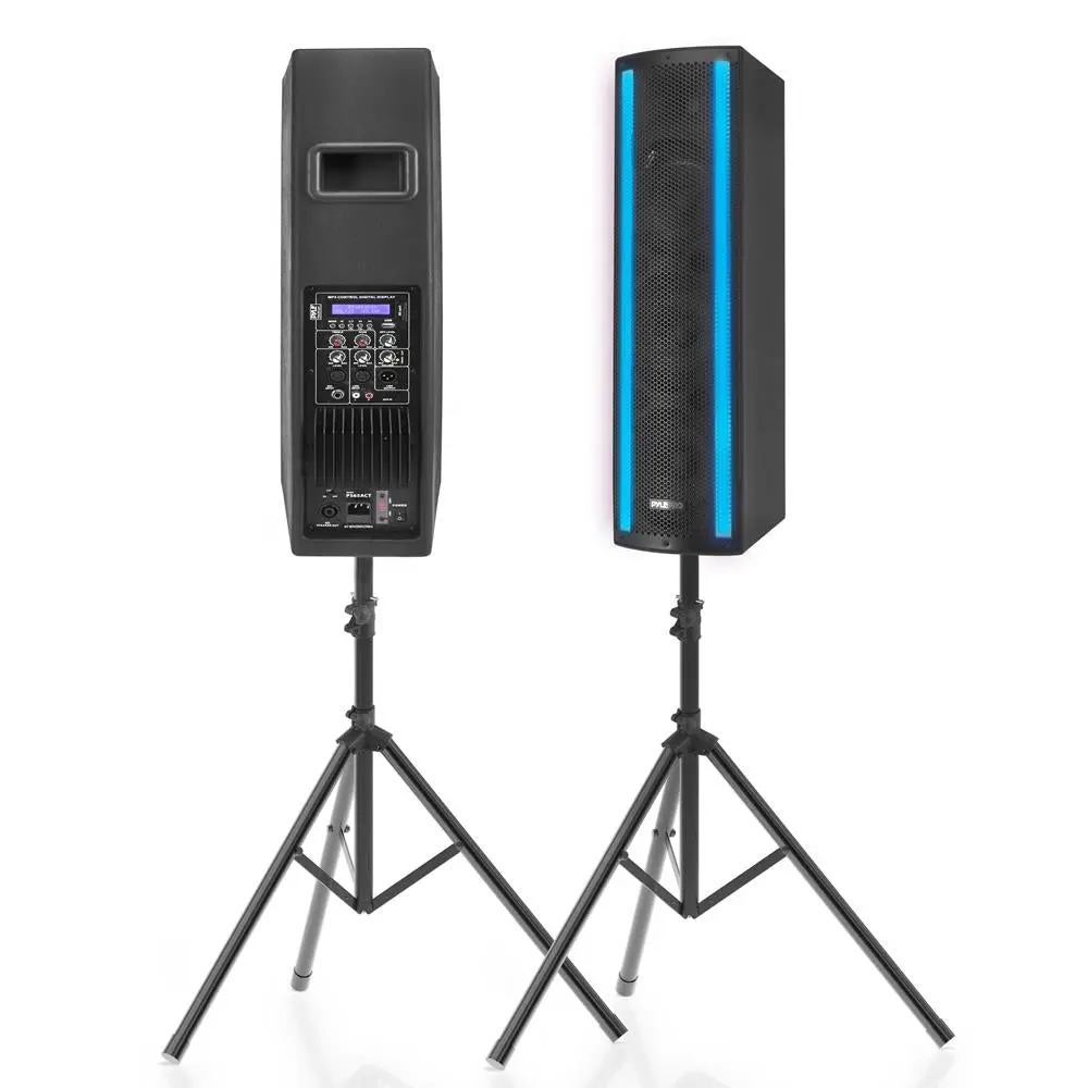 Portable Bluetooth PA Speaker System - 2000W Audio Amplifier with RGB Lights, Tripod Stand, Smartphone Cable, Card, Remote, Streaming Device Compatibility
