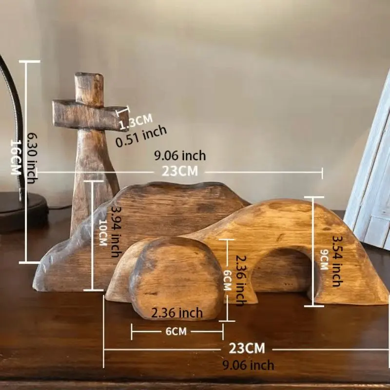 Wooden Cross & Tomb Decoration, 1 Set Creative Cross Ornament, Home Decor Supplies for Living Room Bedroom Dining Room, Religious