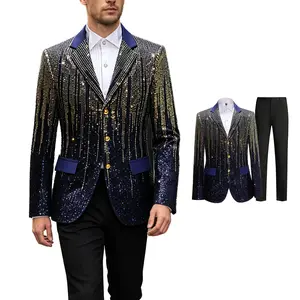 Men’s Sequin Tuxedo Suit Set – Slim Fit Blazer and Pants, Gradient Sparkle Formal Outfit for Prom, Party & Stage