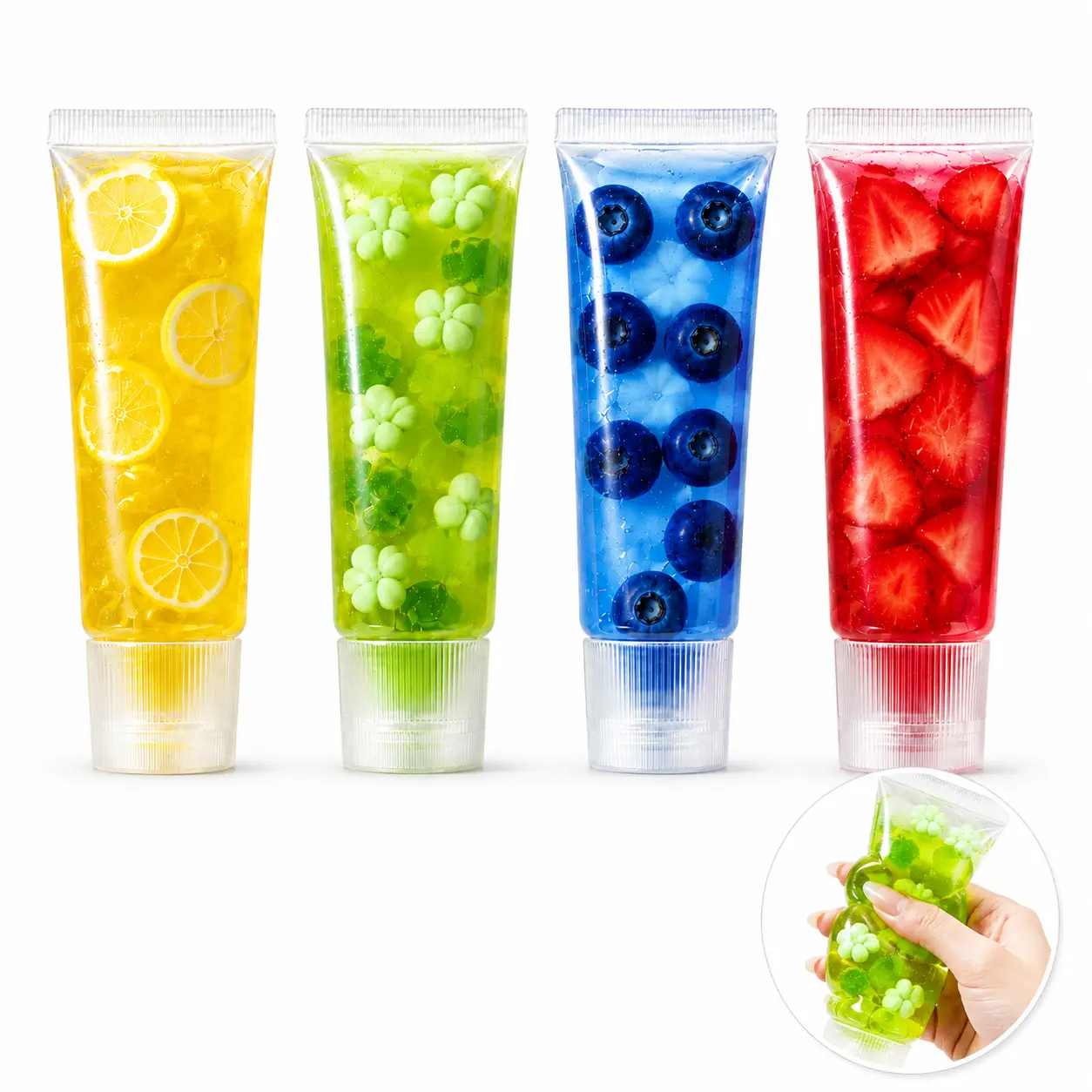 Chiboki Jam 4-styles Clear Toothpaste Tube Gel Squeeze Fidget Sensory Toys, No Mess ASMR Stress Relief Hand Toy for Kids & Adults