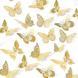 3D Butterfly Wall Decor - 48 Pcs, 4 Styles, 3 Sizes, Gold Butterfly Decorations for Birthday & Party Celebrations, Removable Stickers
