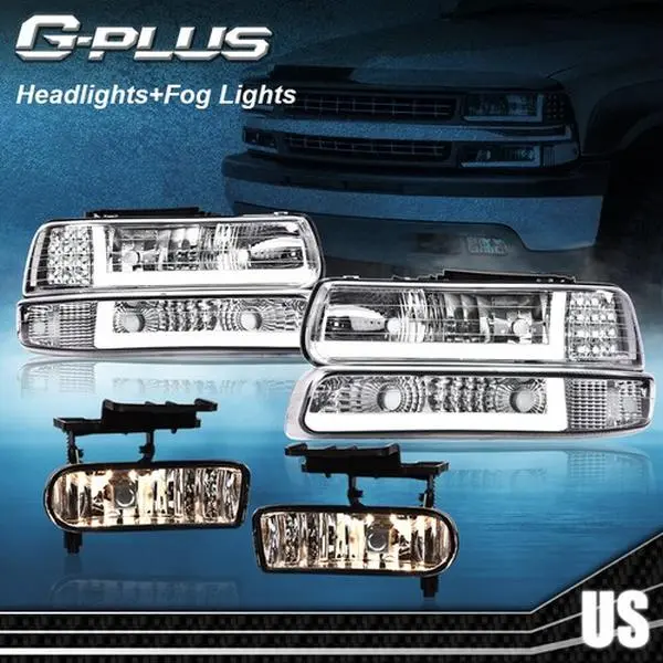 G-PLUS 100% Brand New 1 Pair LED DRL Headlight & Fog Lights, Bolt-On Fit Plug-N-Play Vehicle Accessories for 99-02 Chevy Silverado Trucks, 00-06 Chevy Suburban
