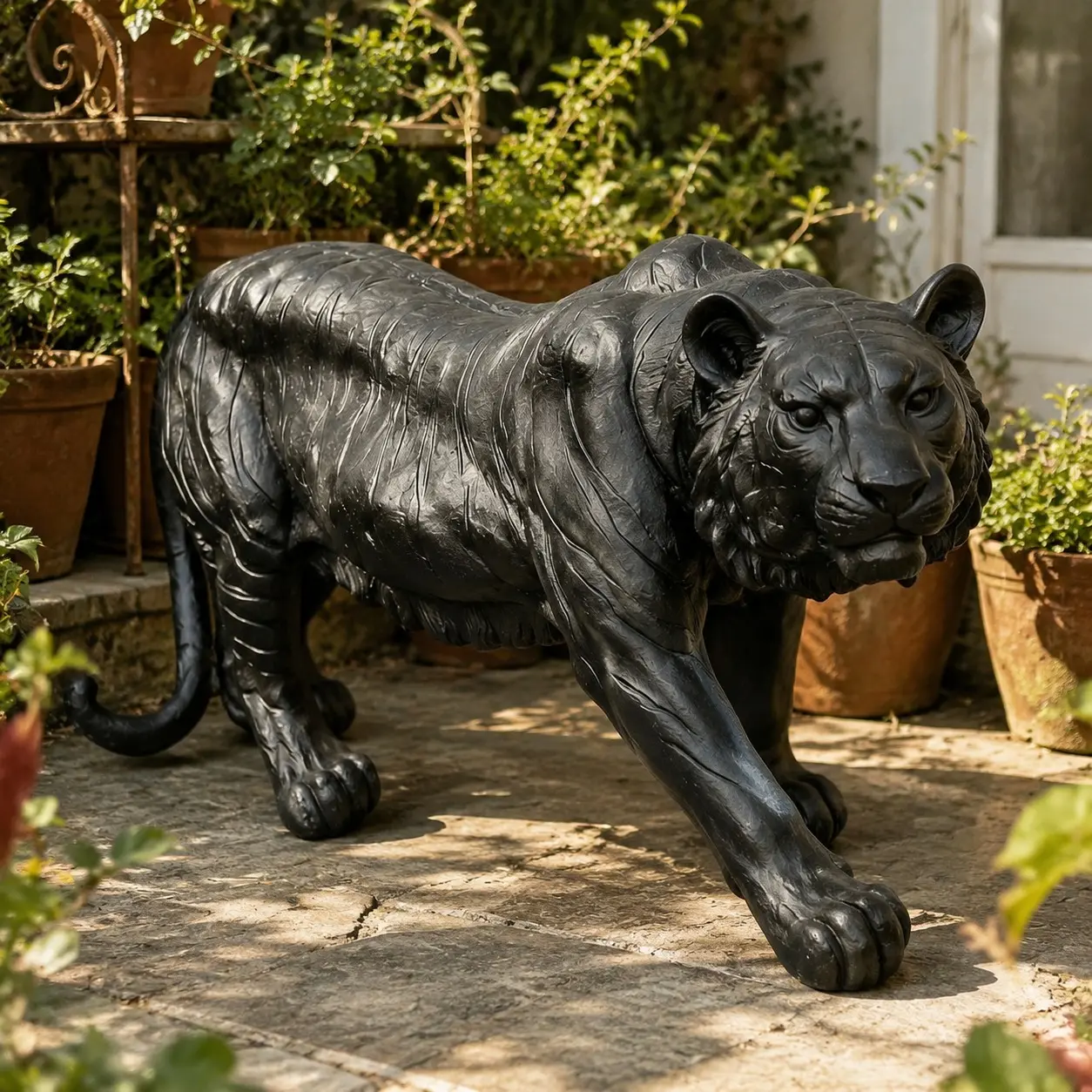 Littleox Simulated Realistic Black Tiger Resin Garden Statue, Weatherproof Wildlife Sculpture, Freestanding Decor Ornament for Lawn, Courtyard, Patio & Indoor Display, Creative Art Craft Gift for Home & Garden Lovers