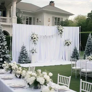 Elegant Elastic Fabric Curtain Background with Floral Decor, Perfect for Weddings, Birthdays, Parties, Photography Studios