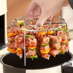 Stainless Steel Air Fryer Rack, Round Standing Grill, Compatible with Oven, Skewer Rack, No Flipping Needed, Ideal for Camping, Kitchen, Home