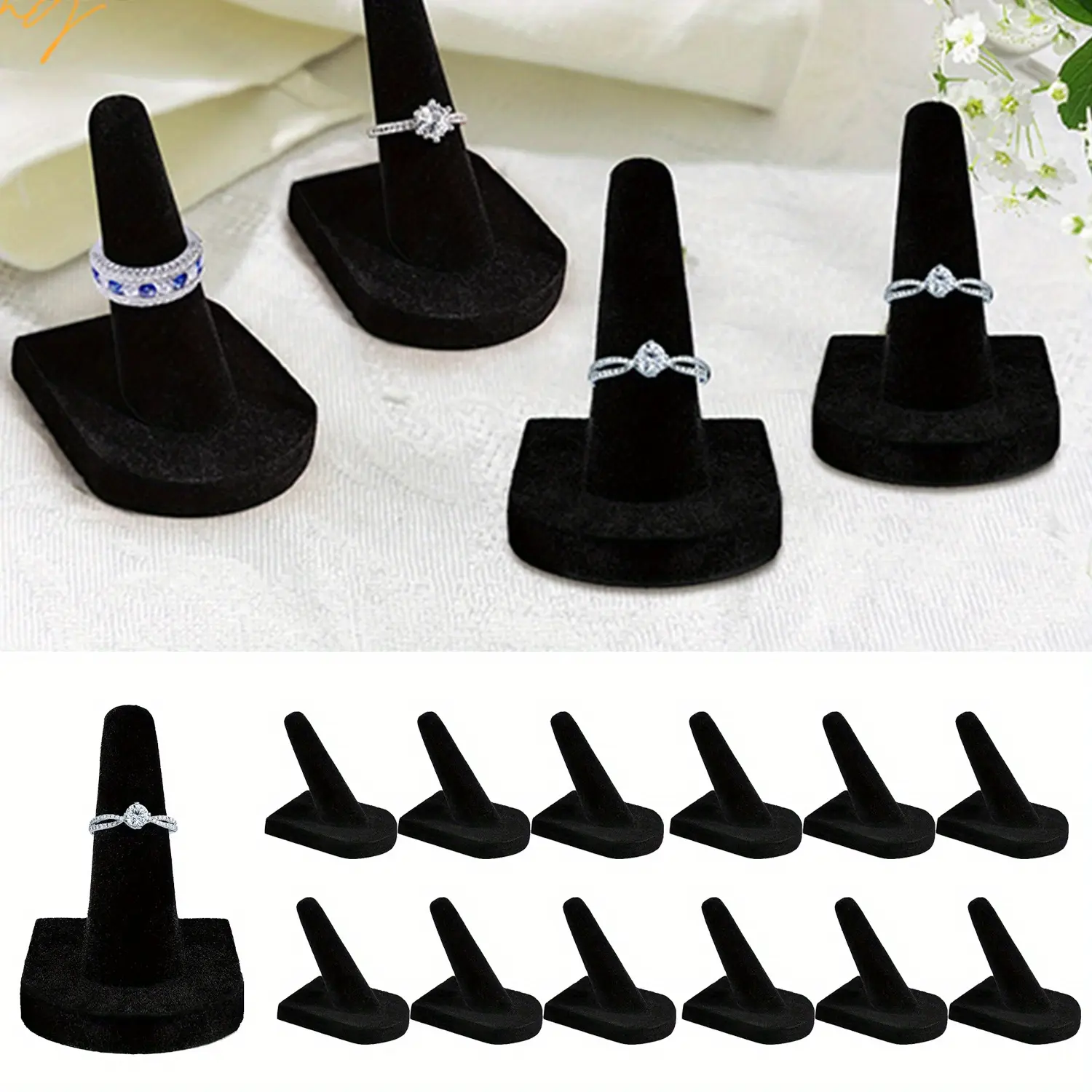 12pcs Finger Ring Display, Black Velvet Ring Storage Holder, Black Velvet Drawer Display Stands, for Display and Storage of Most Finger Rings, Jewelry Towers