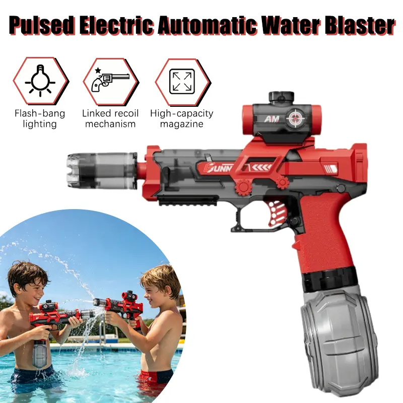 Rechargeable Automatic Electric Water Blaster - Luminous Flame Effect, Recoil Effect, High-Speed Rapid Fire, Transparent Design, Large Water Tank, Summer Outdoor Pool & Beach Toy for Kids, Holiday Gift, Blasters & Toy Guns Rechargeable Water