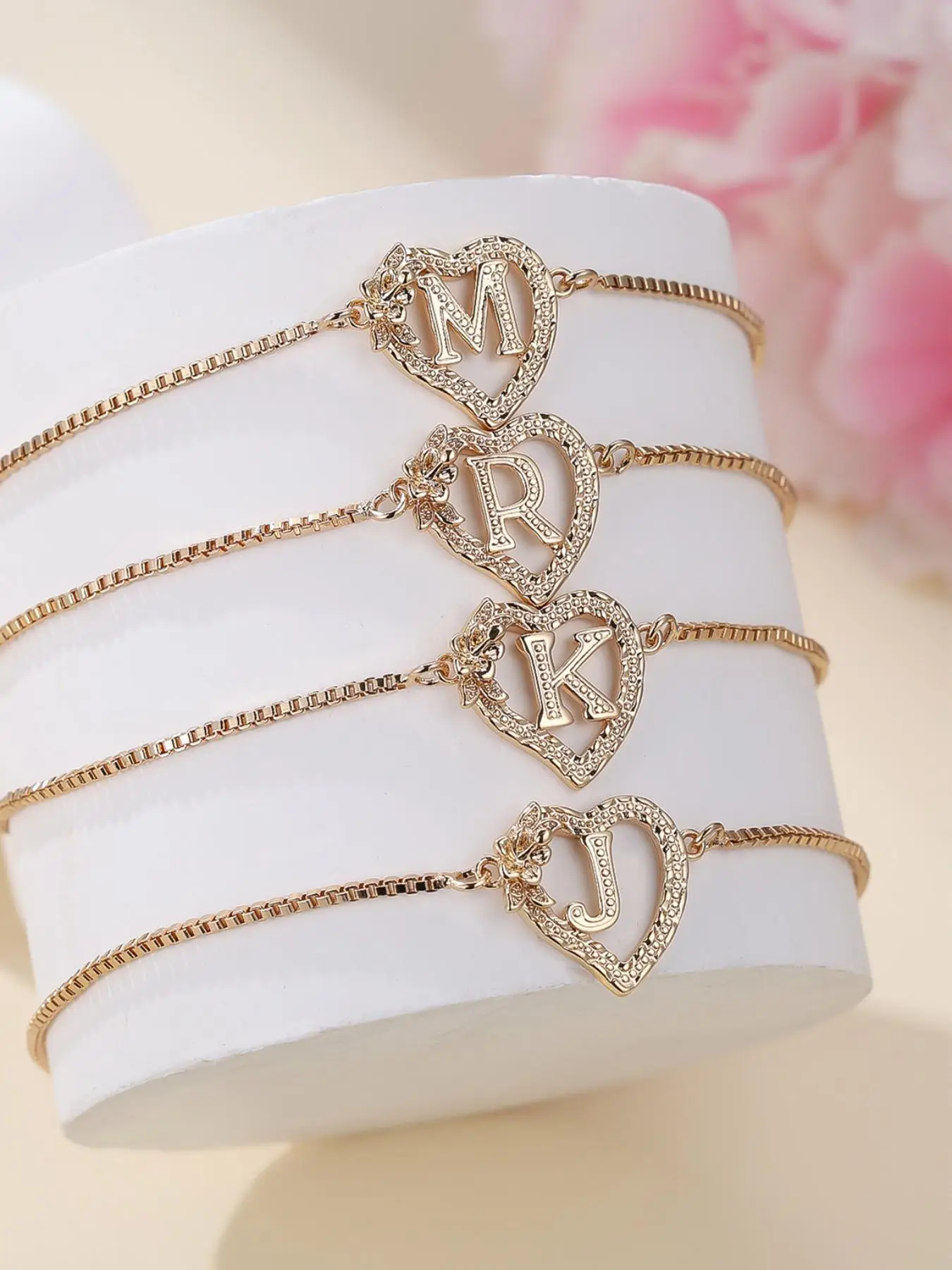 Women's Elegant Heart Design Initial Letter Charm Bracelet, Exquisite Trendy Bracelet, Fashionable Jewelry for Women & Girls As Gift