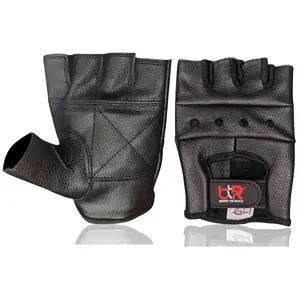 Cowhide Leather Fingerless Driving Gloves Black