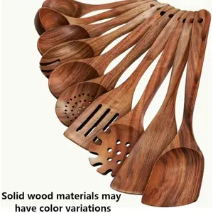10-Piece Premium Teak Cooking Utensil Set, Non-Stick, Heat Resistant, Ergonomic Handles, Eco-Friendly Reusable, Handmade, Ideal for Stirring, BBQ, Camping, Wooden Cooking Tools