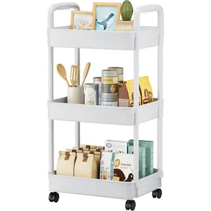 3 Tier Rolling Cart, Plastic Diaper Cart Organizer with Wheels, Roller Cart for Diapers, Baby Nursery, Kitchen, Bathroom, Living Room and Bedside, White