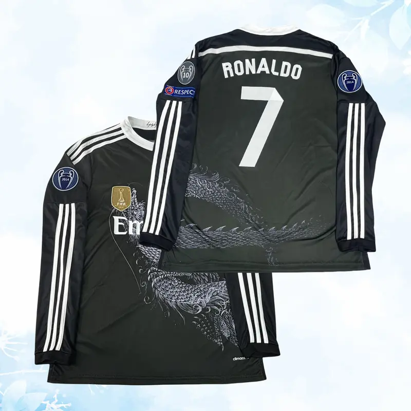 14 15 3rd Away Blac Soccer Jersey CR7 Fans Version Long Sleeve Jersey