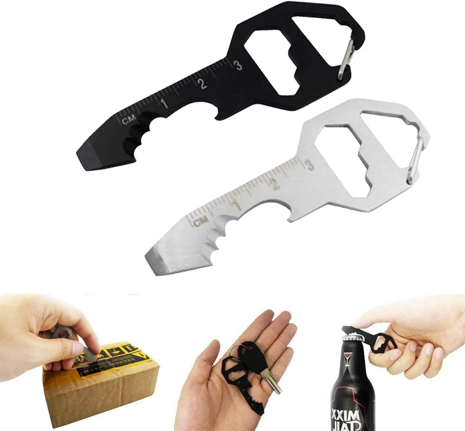 2PCS Keychain Bottle Opener Multi Tool, 100% Stainless Steel EDC Gadget, 6 Tools in 1 [Bottle Opener, Wrench, Screw Driver, Metric Ruler,Cord Cutter] Universal Everyday Carry Pocket and Backpack Tool