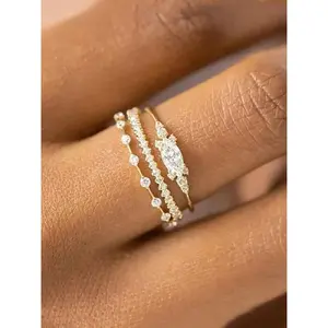Women's Elegant Rhinestone Decor Promise Stack Rings, 3pcs/set Trendy Exquisite Engagement Rings, Chic Fashionable Jewelry As Gift for Women and Girls, Solitaire Stackable Rings