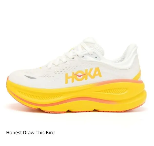 Unisex Off White Bright Yellow Mesh Sport Shoes High Rebound Thick Sole Marathon Running Sneakers
