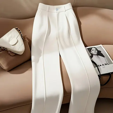 Women's Elegant Fashion High-End Business Commute Drape Casual High Rise Straight Long Pants, Casual Commuter Wear, Casual Work Pants, High Waist Pants, Casual Comfy Trousers, Fitted Style, All Seasons Womenswear, Casual Fitted Bottoms