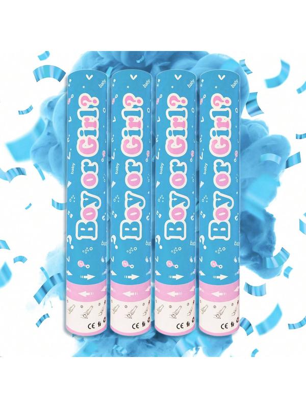 Gender Reveal Confetti Powder Cannon 4pcs, Safe Powder Smoke, Boy Blue and Girl Pink Gender Reveal Poppers - He or She Smoke Bomb Baby Shower Baby Party Decorations Supplies Sticks